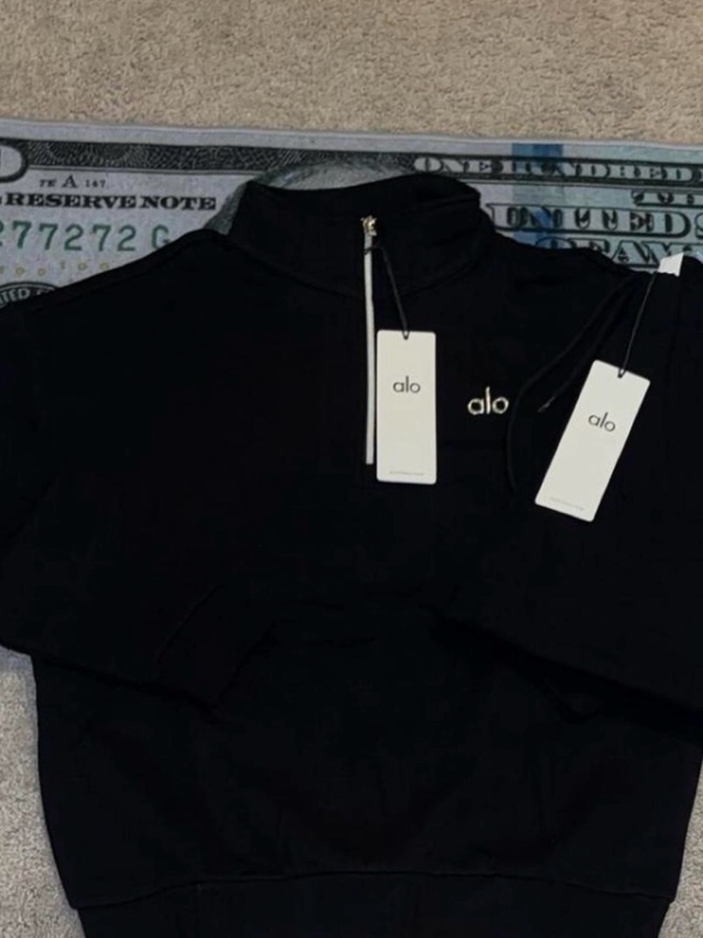 ALO Yoga Men’s Black Zip-Up Mock Neck Sweater